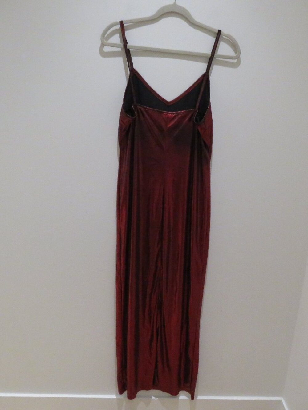 VINTAGE BONKERS USA Red Metallic Maxi Slip Dress Medium 90s Party Friends - Picture 10 of 14